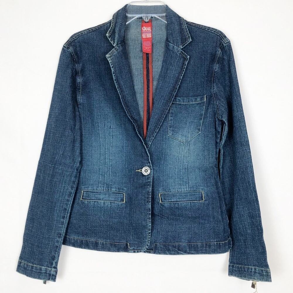 Star Blue Jeans Y2K Vintage Denim Dark Wash Blazer Jacket Juniors Medium